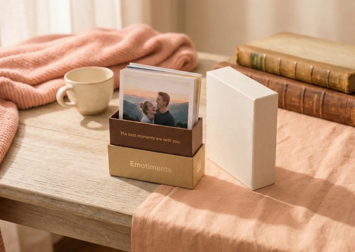 Revelado de fotos retro Emotiments en caja regalo con mensaje personalizado – fotos impresas estilo polaroid con caja presentación